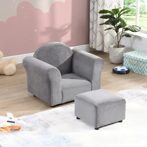 Velvet Children's Soft Bag Sofa With Footstool