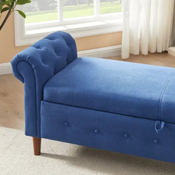 Navy Blue Multifunctional Storage Rectangular Sofa Stool