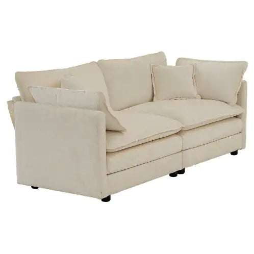 Modern Fabric Loveseat Sofa Couch For Living Room, Upholstered Large Size Deep Seat 2-Seat Sofa With 4 Pillows ,Beige Chenille