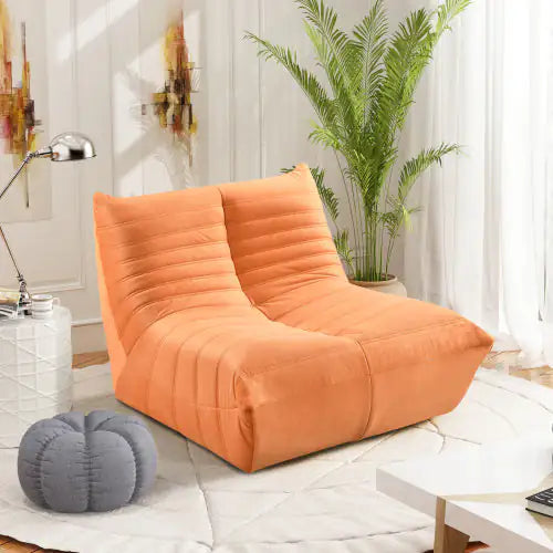 Fireside Chair, Large Bean Bag Chair For Adults, Lazy Floor Sofa For Home, Playing Bean Bag Chair, One-piece High Resillence Sponge, Flannelette Fabric, Orange