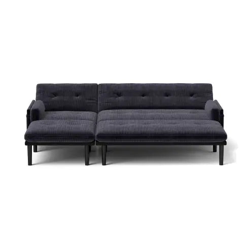 Grey Corduroy Sectional Sofa Convertible 3-seaters Sofa, L-Shaped Sofa, And Bed