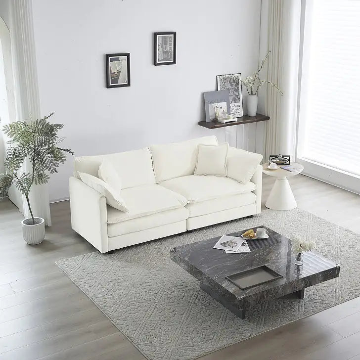 Modern Fabric Double Sofa With 4 Pillows