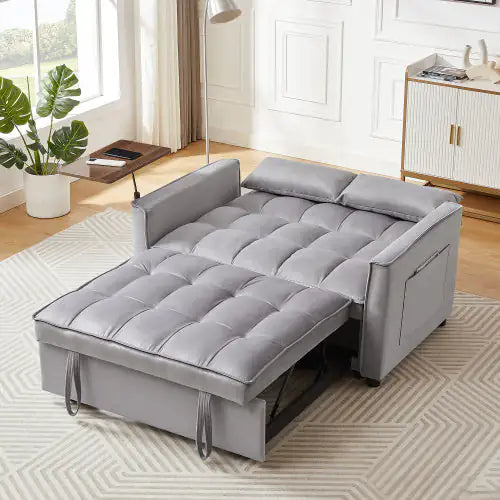 Velvet Loveseat Sleeper Sofa Bed With Side Table