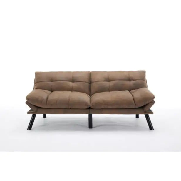 Leatehr Feeling Brown Convertible Folding Modern Sofa Bed