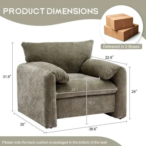 Modern Style Chenille Oversized Armchair Accent Chair Single Sofa Lounge Chair 38.6'' W For Living Room