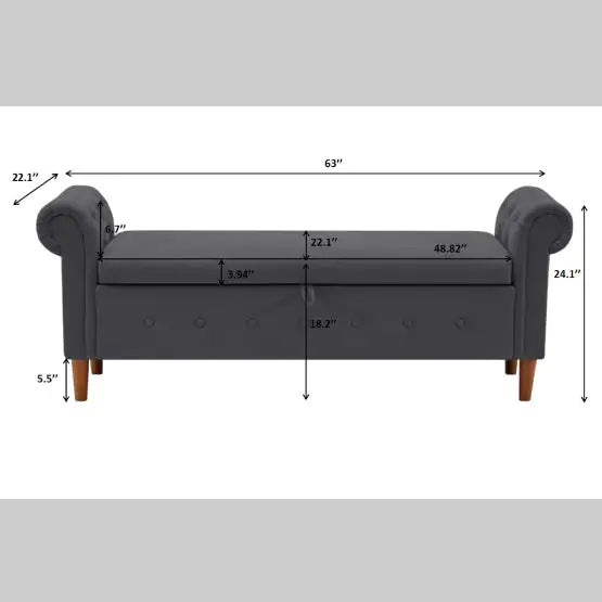 Dark Gray Multifunctional Storage Rectangular Sofa Stool