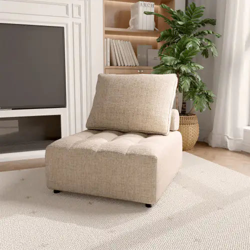 Outdoor Modular Sofa, Aluminium Structure, Support Cushion And Back Cushion Cover - Removable, Fade Resistant, With Waterproof Cover, Light Brown - Price - Based On A Single Piece