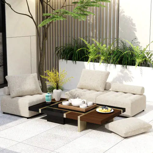 Outdoor Modular Sofa, Aluminium Structure, Support Cushion And Back Cushion Cover - Removable, Fade Resistant, With Waterproof Cover, Light Brown - Price - Based On A Single Piece