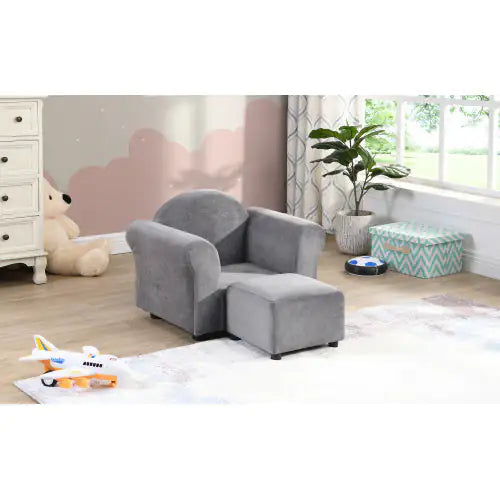 Velvet Children's Soft Bag Sofa With Footstool