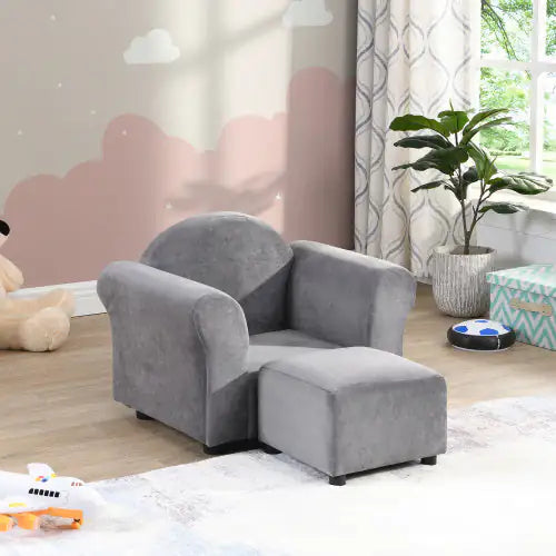 Velvet Children's Soft Bag Sofa With Footstool