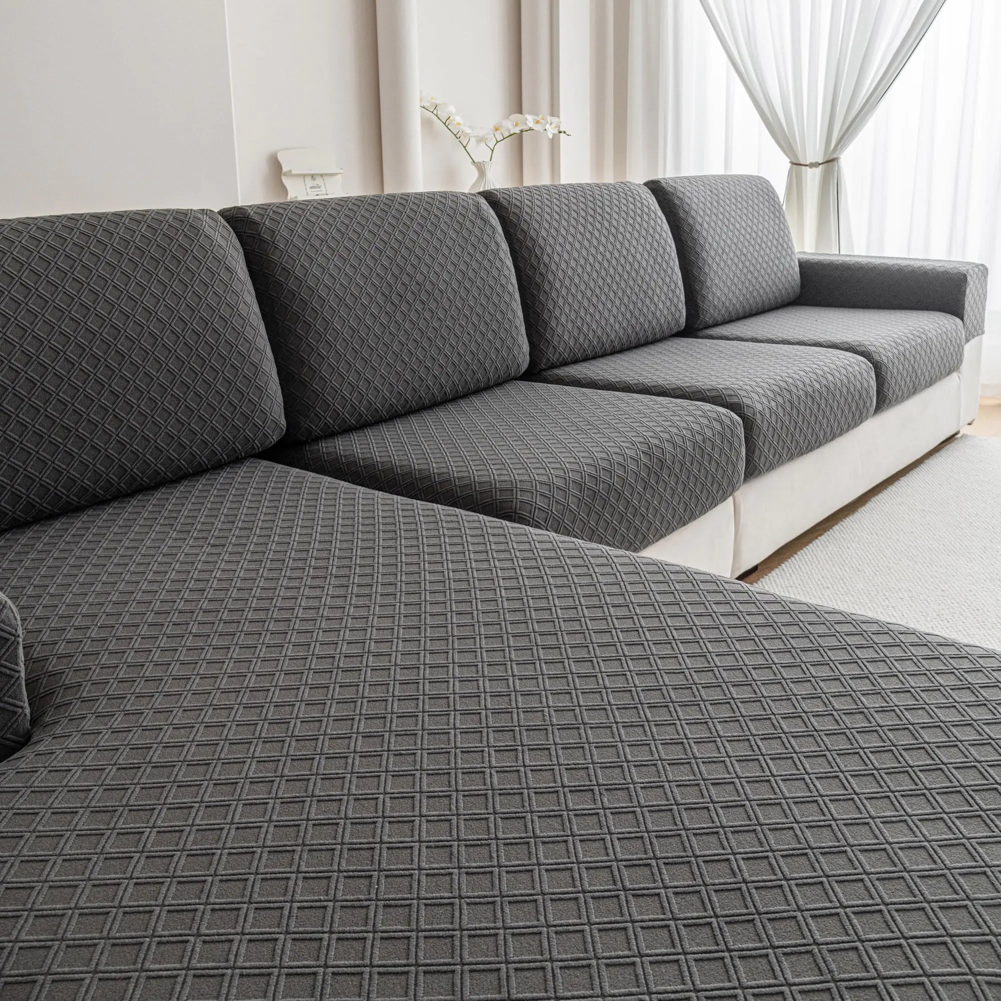 QIANMEW Sofa Covers WashableStretch Comfort Couch Cushion Covers L Shape Sectional Sofa Slipcovers Furniture Protectors Pet Friendly(3 Seaters+1 ChaiseDark Gray)