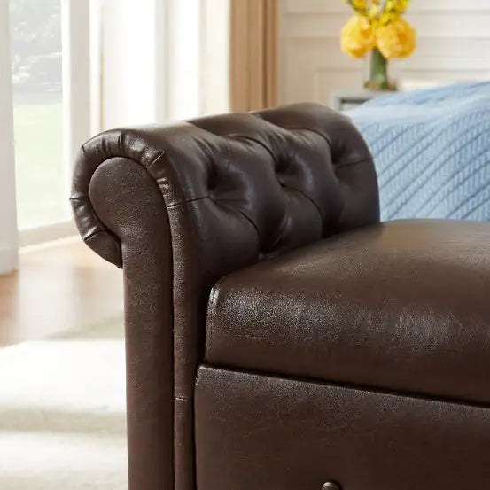 Brown Multifunctional Storage Rectangular Sofa Stool