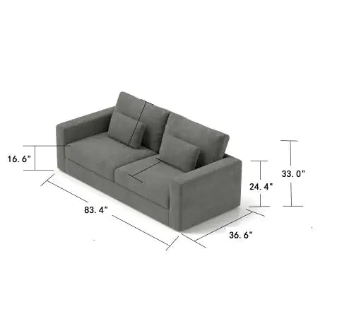 83  Modern Sofa Couches For Living Room, 3 Seater Sofa, Upholstered Compressed Cushions   Detachable Cover,Pewter