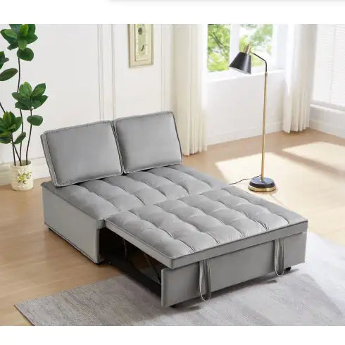 Convertible Sleeping Sofa Bed, Modern Velvet Fabric Double Seat Sofa Bed, Sleeping Sofa Bed With 2 Backs And Detachable Backs, Backs, Suitable For Living Room Bedroom,Grey