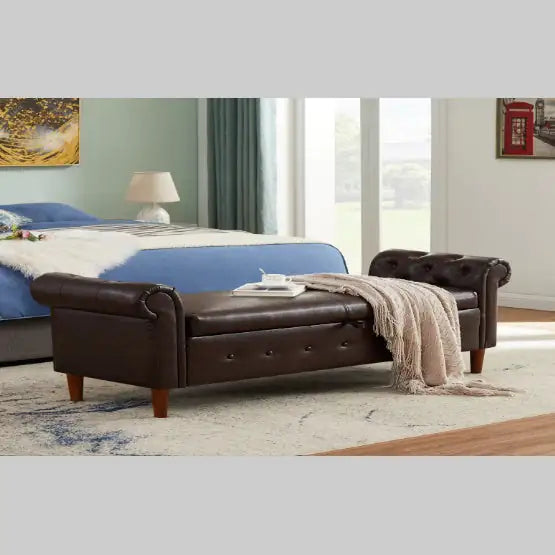 Brown Multifunctional Storage Rectangular Sofa Stool