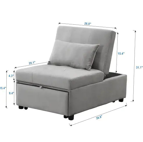 Folding Ottoman Sofa Bed Gray