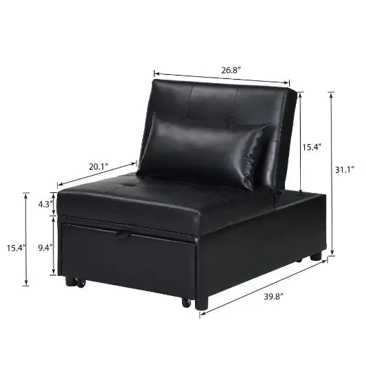 Folding Ottoman Sofa Bed BLACK