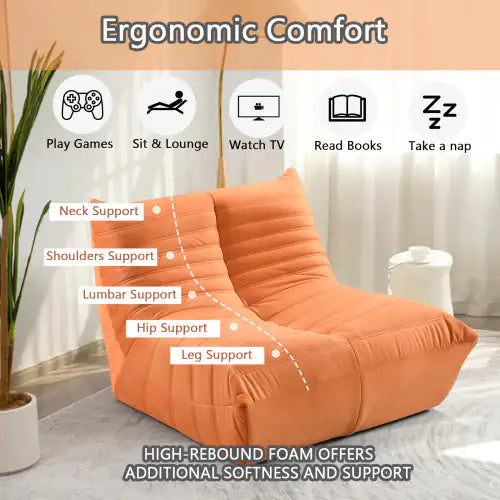 Fireside Chair, Large Bean Bag Chair For Adults, Lazy Floor Sofa For Home, Playing Bean Bag Chair, One-piece High Resillence Sponge, Flannelette Fabric, Orange